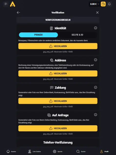 Amonbet Verifikation