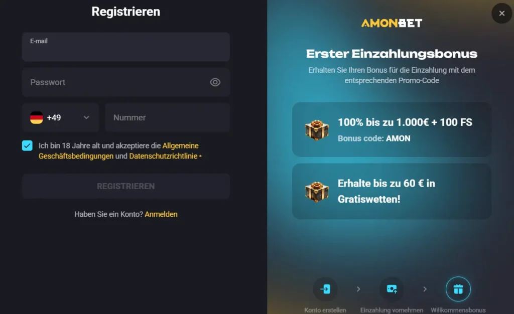 Registrieren im Amonbet